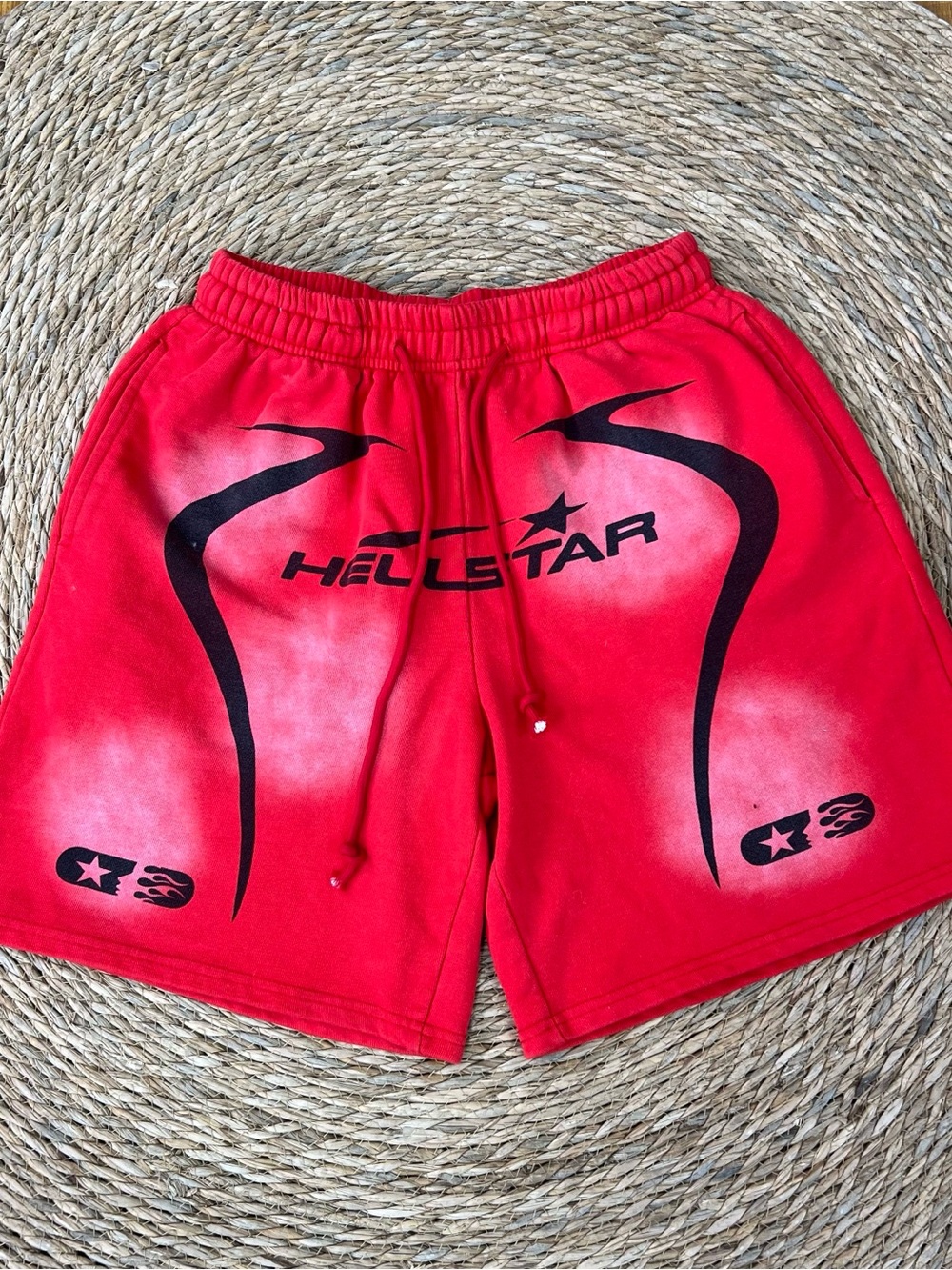Hellstar Men's Red Athletic Shorts with Contrast Graphics
